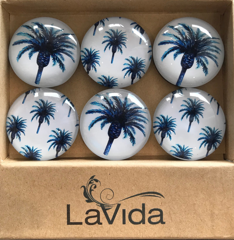 LaVida 6 Pack Glass Magnets - Blue Palms