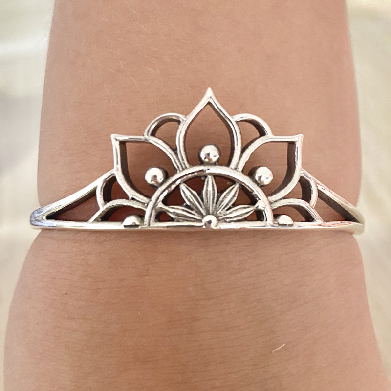 Mandala Lotus Cuff - Sterling Silver